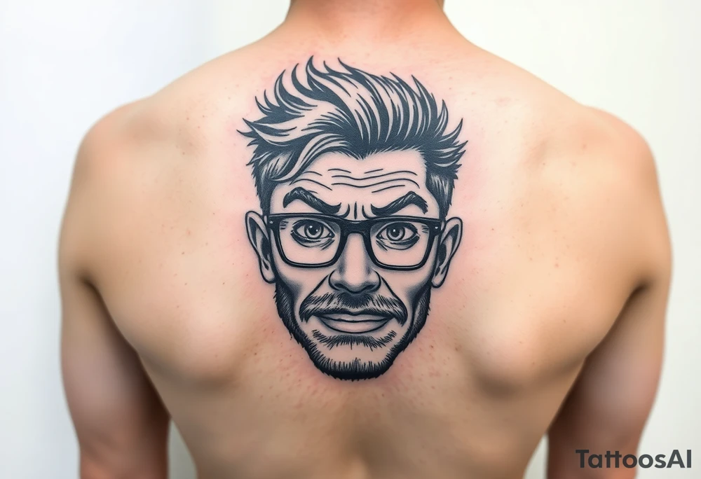 The face of a nerdy man emphasized that he should be used as a urinal tattoo idea