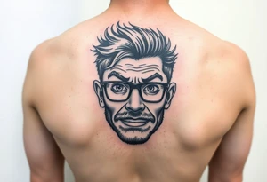 The face of a nerdy man emphasized that he should be used as a urinal tattoo idea