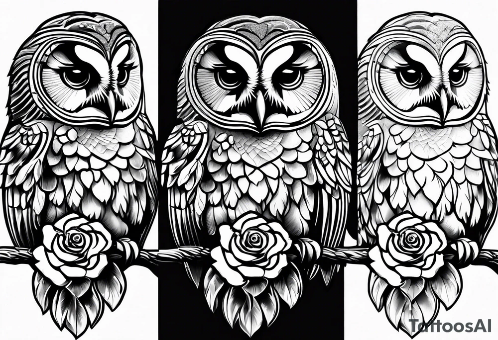 Barred owl with a rose and a heart tattoo idea