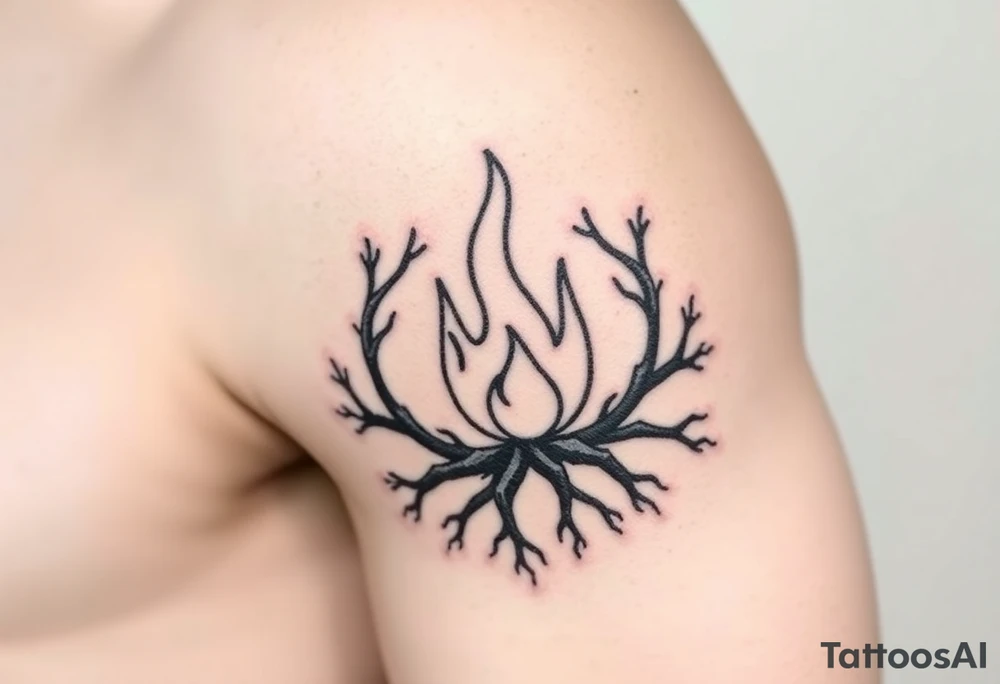 a round flame imprisoned in a roots circle tattoo idea
