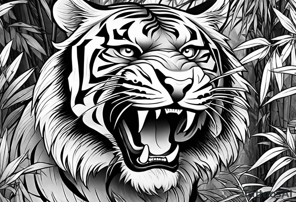 Snarling Tiger in bamboo forest tattoo idea