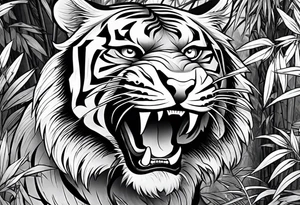 Snarling Tiger in bamboo forest tattoo idea