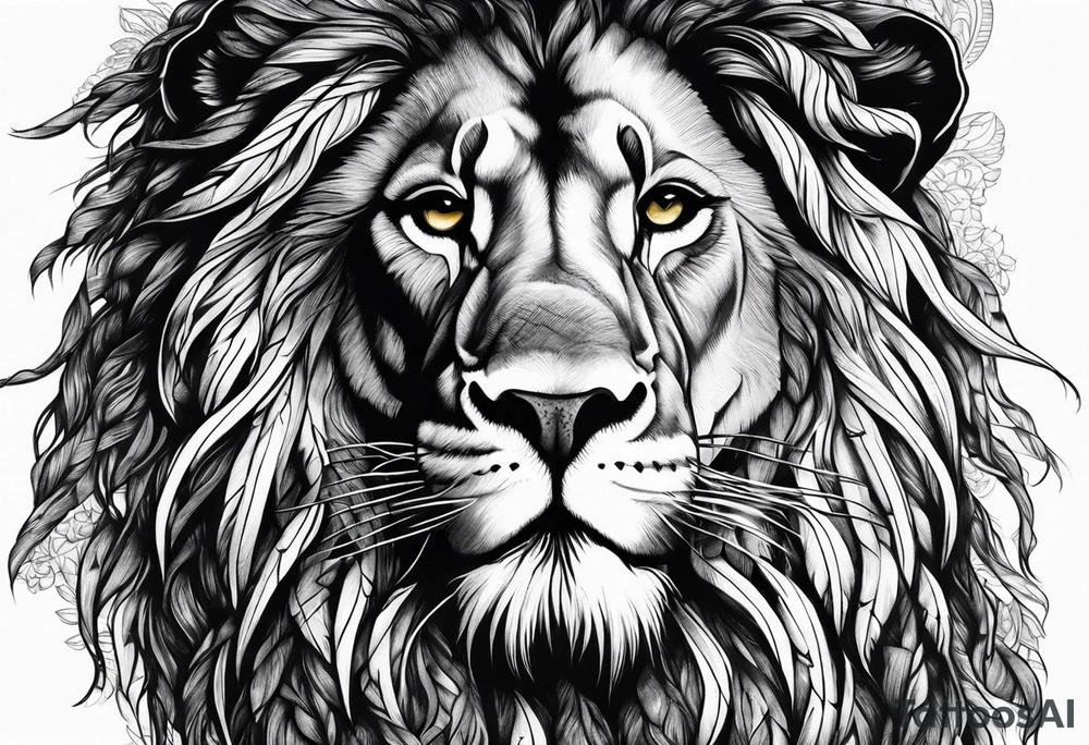 Jamaican lion with dreads tattoo idea