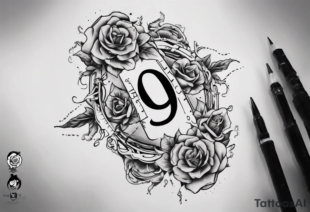 number 9 right side up and upside down connected tattoo black and grey on inside forearm 9:16 aspect ratio tattoo idea