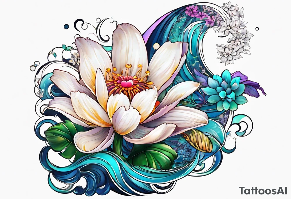 sea,, night, flower, palm, tattoo idea