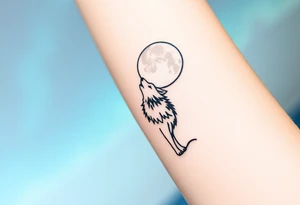 lone wolf howling at full moon with northern lights backdrop tattoo idea