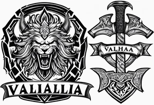 valhalla on fire
sword shield axe tattoo idea