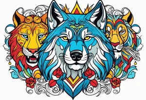 A powerful wolf with lions main tattoo idea