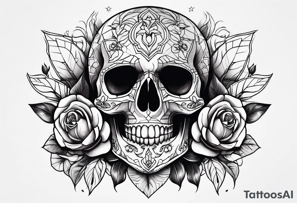 skull and roses tattoo idea