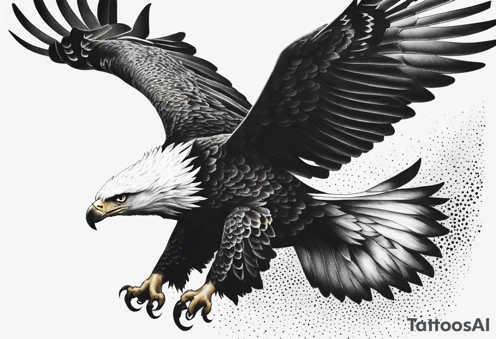 A majestic eagle soaring high in the sky, wings fully spread, capturing the essence of freedom and power tattoo idea