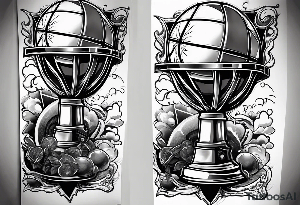 A forearm tattoo that includes a basketball hoop and a cross and a video game controller tattoo idea