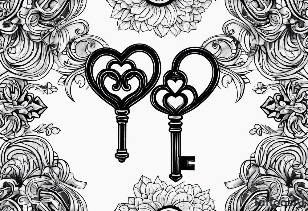 Antique keys heart shaped tattoo idea