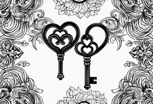Antique keys heart shaped tattoo idea