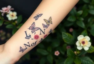 butterflies and flowers 
Letters L,M,N,O,P among the foliage tattoo idea
