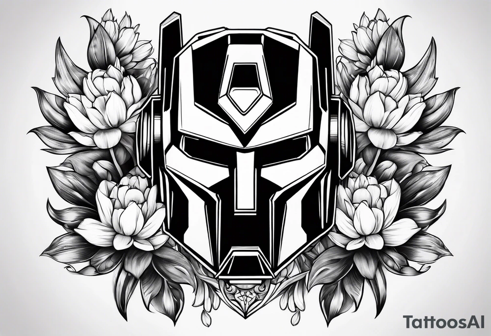 Autobot symbol with Dasiys and tulips tattoo idea