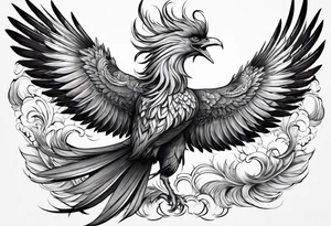 asian elegant long feathered phoenix
in flight with a long neck tattoo idea