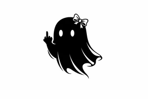 Small ghost silhouette, defiant middle finger, tiny bow detail. tattoo idea