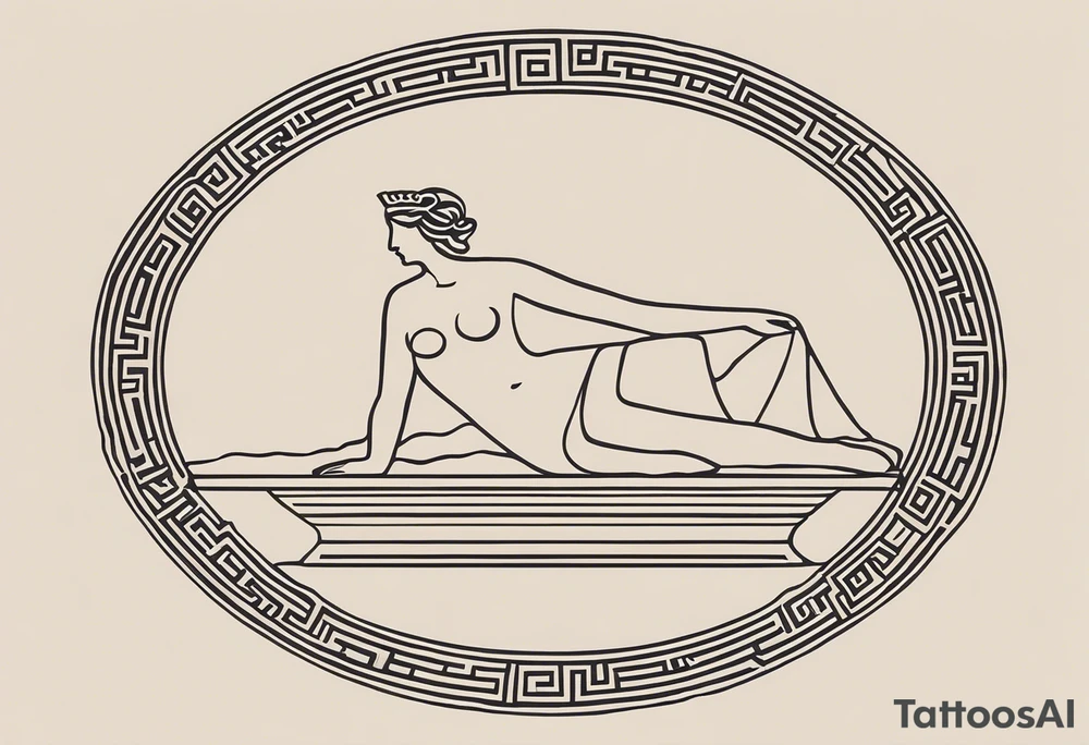Craft a minimalist yet evocative tattoo design inspired by ancient Greek art, featuring Dionysus and Clio. Employ simple, clean lines and geometric shapes reminiscent of classical Greek pottery or sculpture. For Dionysus, consider using subtle representations such as a grapevine winding around a thyrsus staff or a stylized wine goblet. Similarly, for Clio, incorporate minimalist symbols like a scroll unfurling or a laurel wreath encircling a lyre. Ensure the design retains a sense of timeless elegance while capturing the essence of both deities' domains and personalities. tattoo idea