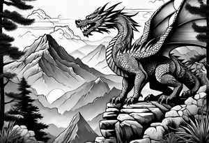 Aztec dragon climbing mountain tattoo idea
