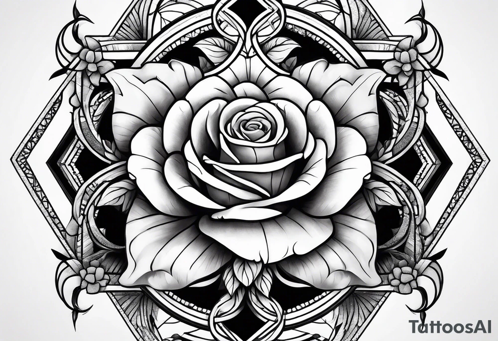 Tesseract with roses and stars tattoo idea