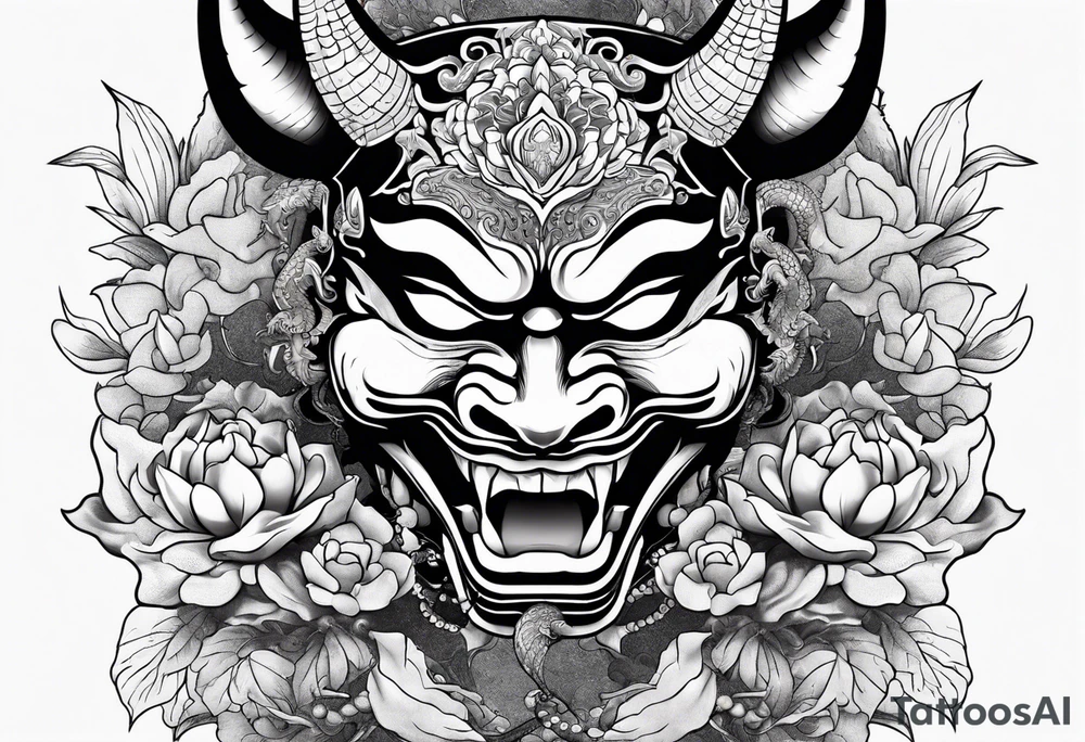 hannya mask with dragon and flower tattoo idea hannya mask with dragon and flower tattoo idea