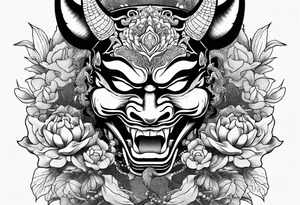 hannya mask with dragon and flower tattoo idea