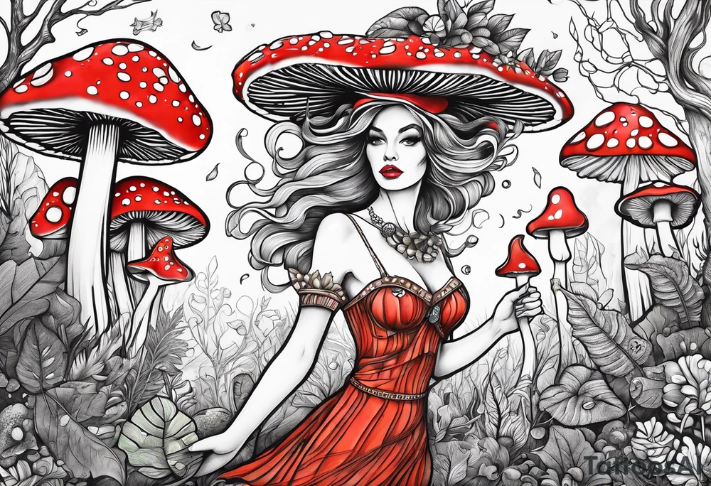 mushroom lady running naked in the woods tattoo idea
