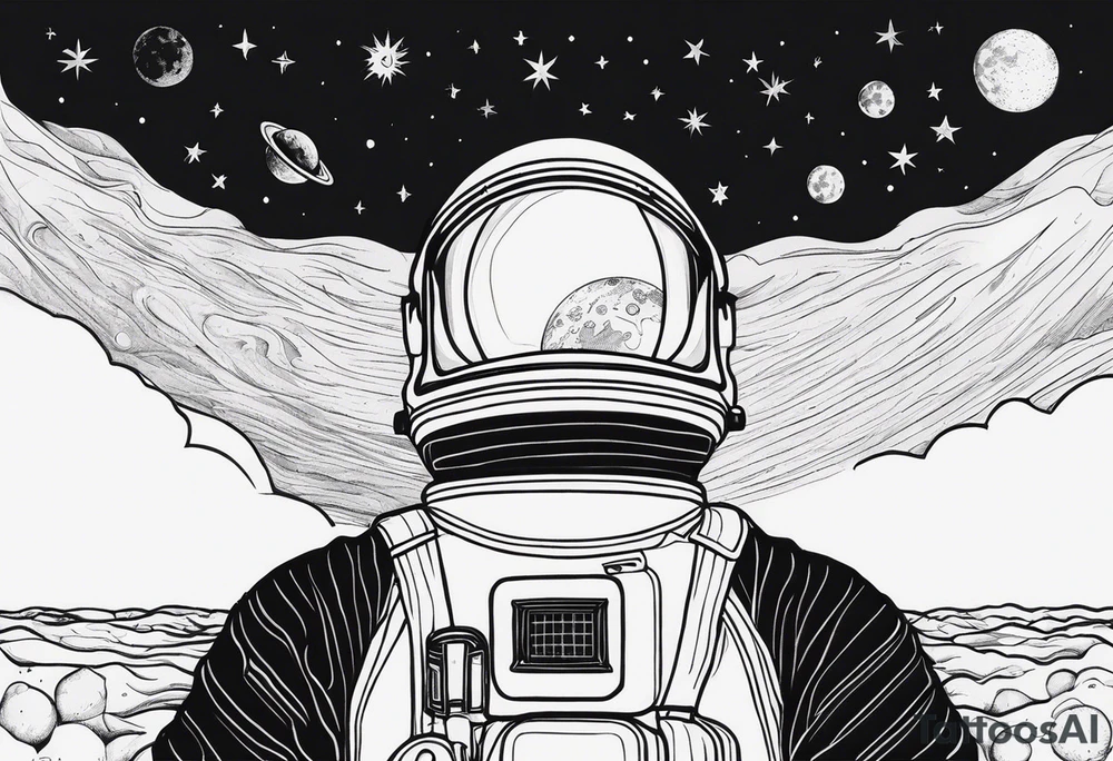 man on the moon space theme arm sleeve tattoo idea