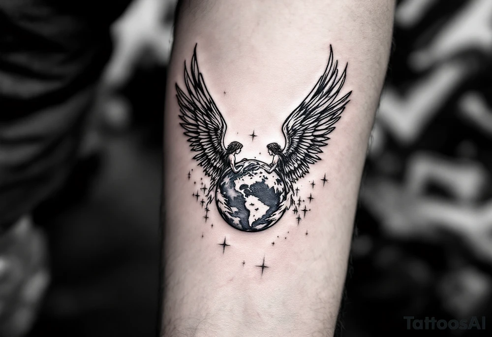 angels looking down upon the world/earth. tattoo idea