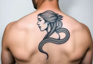 Profile of woman, with shoulder morphing into snake tattoo idea