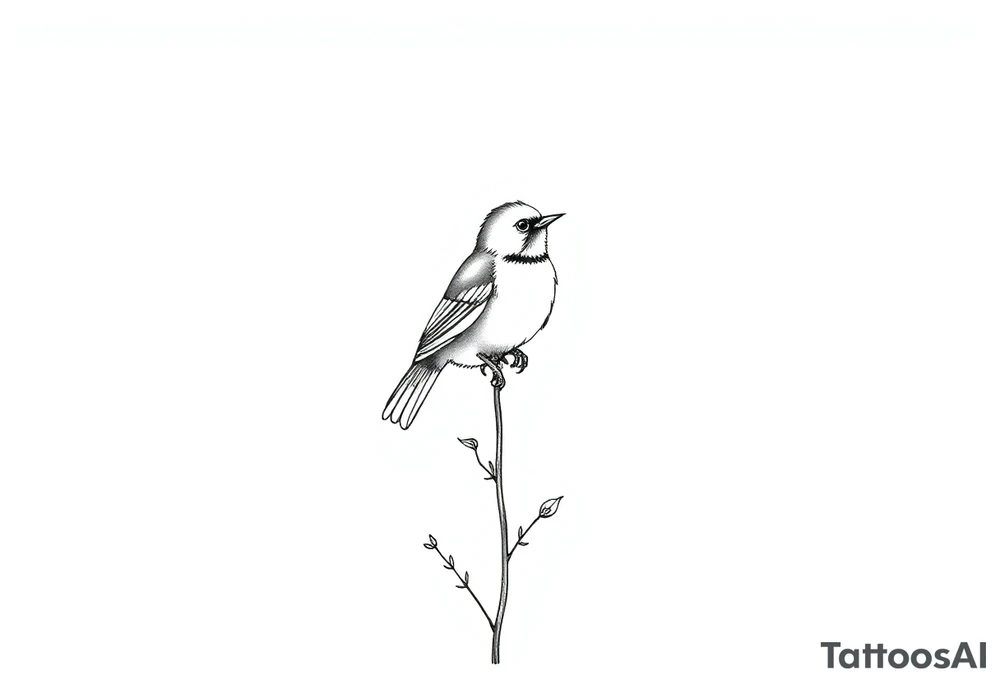 Small bird poppy flower daffodil flower vertical tattoo idea