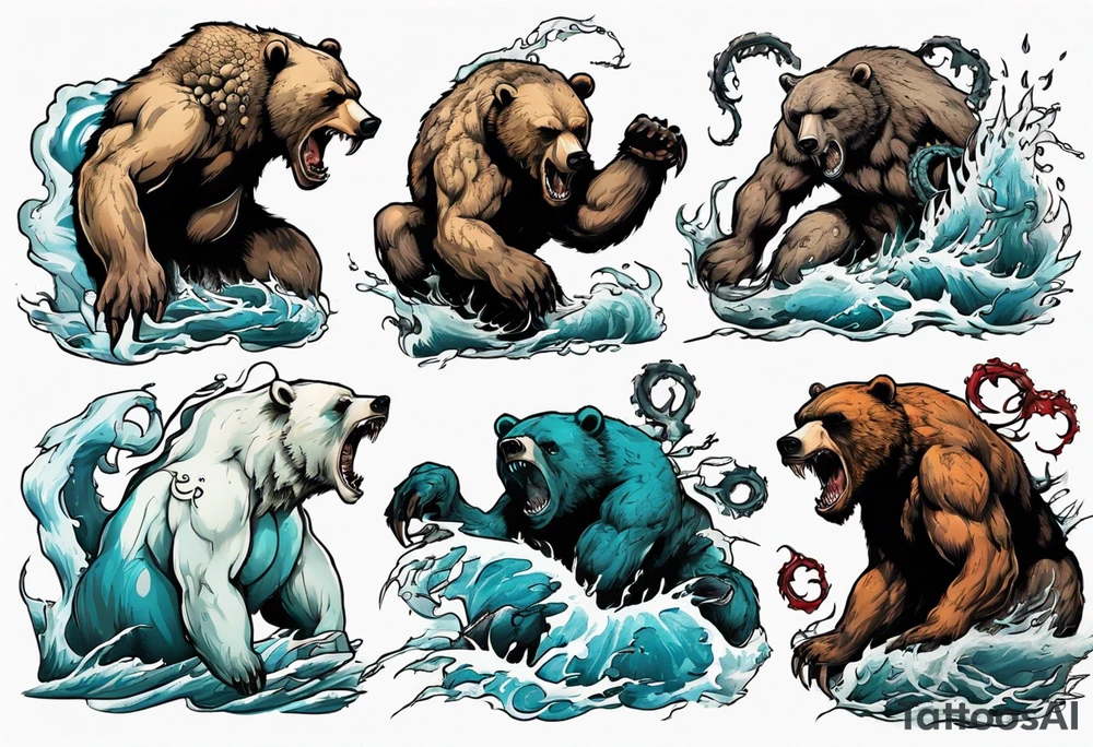 Bear fighting kraken tattoo idea