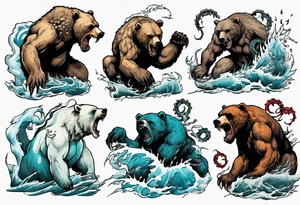 Bear fighting kraken tattoo idea
