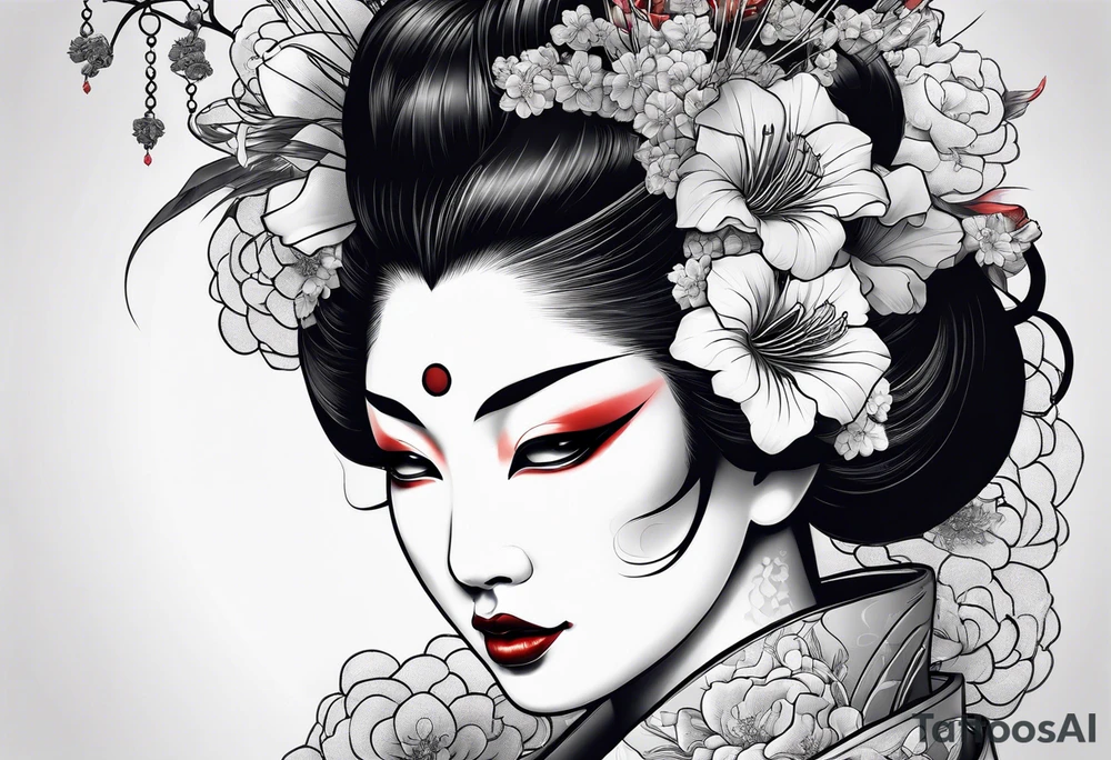 geisha pulling off hannya mask tattoo idea
