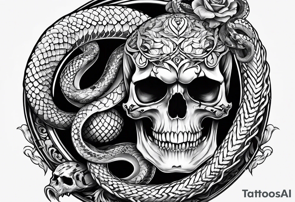 skull with snake tattoo idea