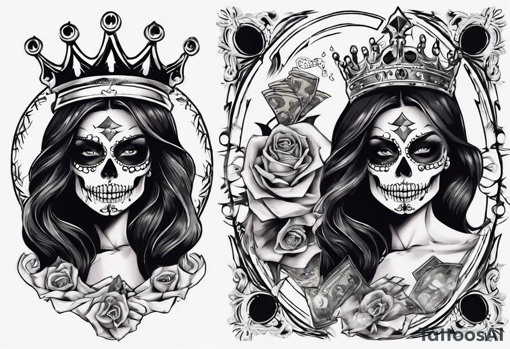 santa la muerta with money and crown
on the card tattoo idea