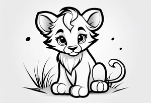 super cute minimal cartoon lion cub tattoo idea
