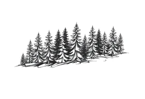 Coniferous forest trees in black and gray tattoo sleeve tattoo idea