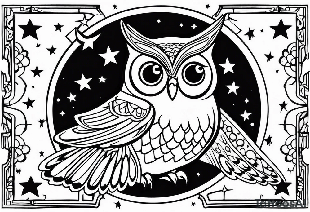Owl
 butterfly stars tattoo idea