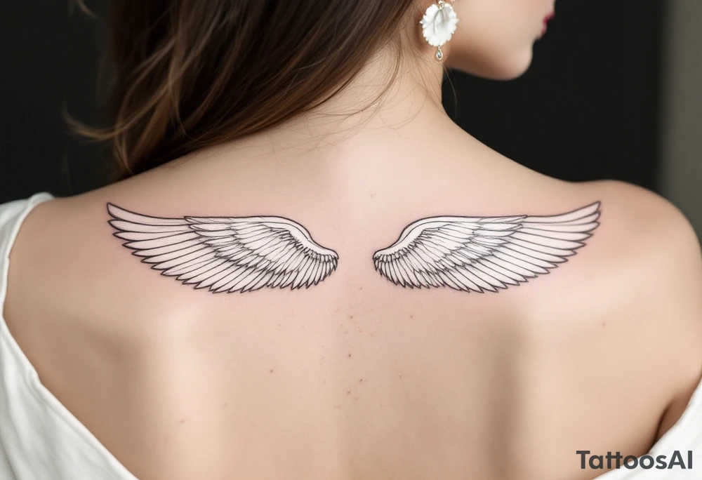A pair of white angel wings spanning the full back length, representing spiritual freedom and protection. tattoo idea
