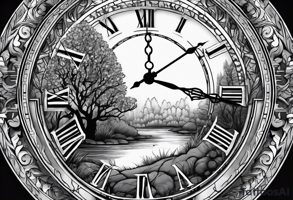 clock, time, trees, underground tattoo idea