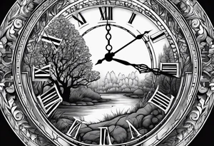clock, time, trees, underground tattoo idea