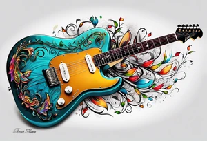 Fender Guitar, musical notes, peace tattoo idea