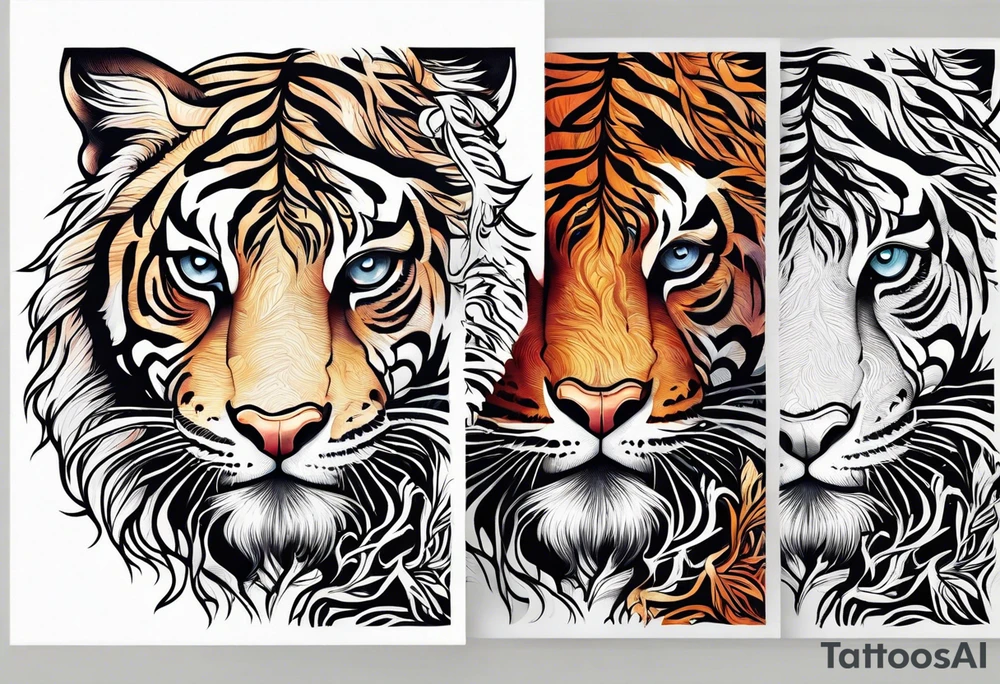 Tree of life with the roots going into a tigers stripes tattoo idea