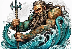 Octopus monster grabbing Poseidon with his trident tattoo idea