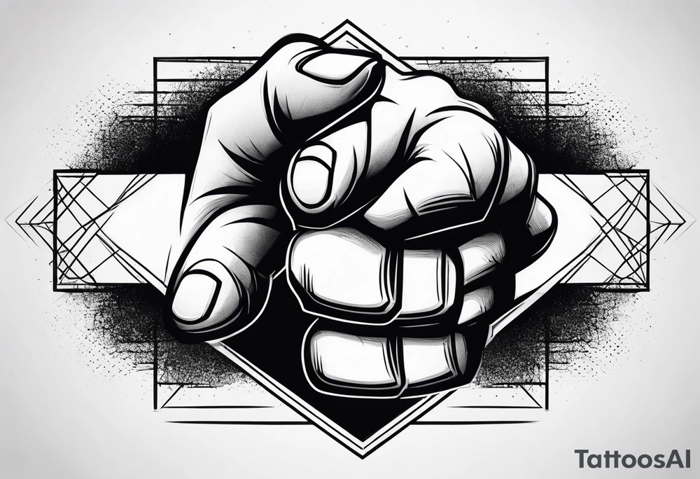 A clenched fist on the back using negative space techniques tattoo idea