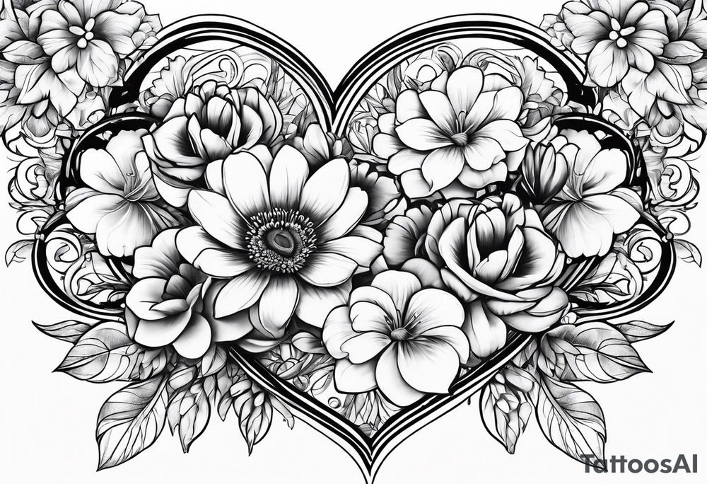 Flowers with love hearts with uplifting
words in the heart tattoo idea Flowers with love hearts with uplifting
words in the heart tattoo idea
