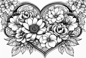 Flowers with love hearts with uplifting 
words in the heart tattoo idea