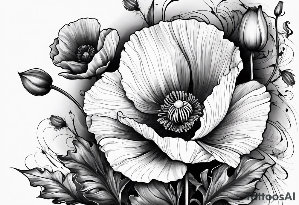 Poppy flowers with Lee Braddock written under it tattoo idea
