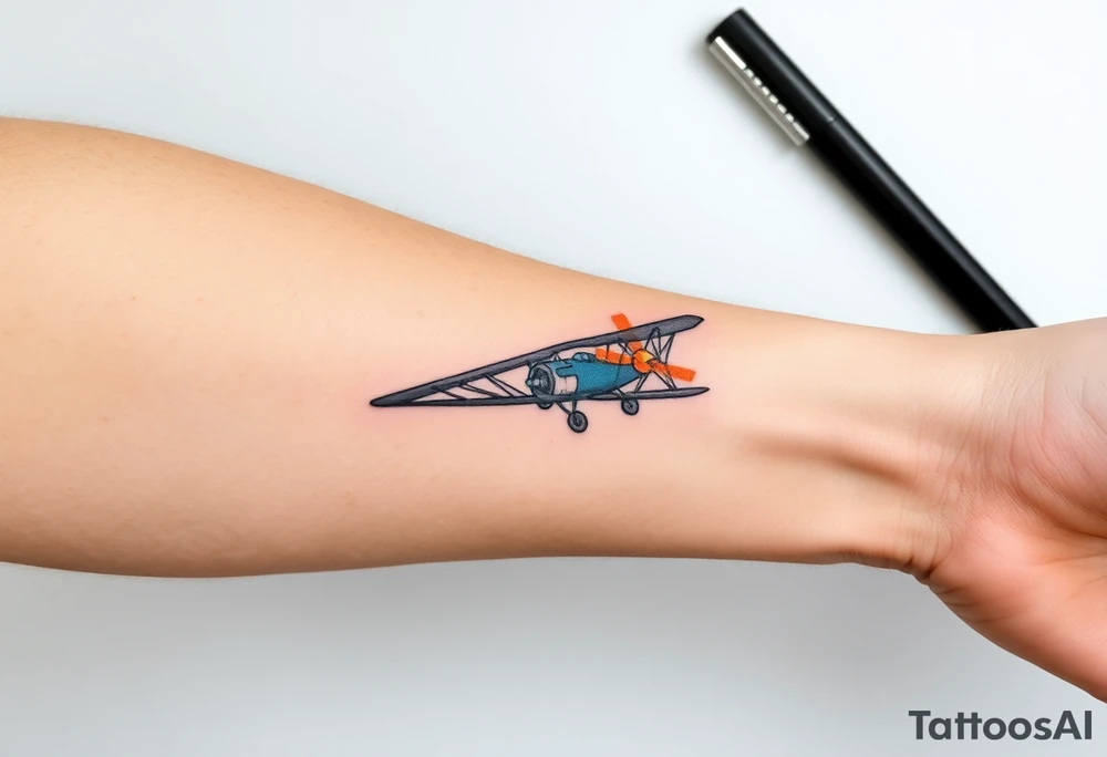 American traditional aeroplane with colour tattoo idea